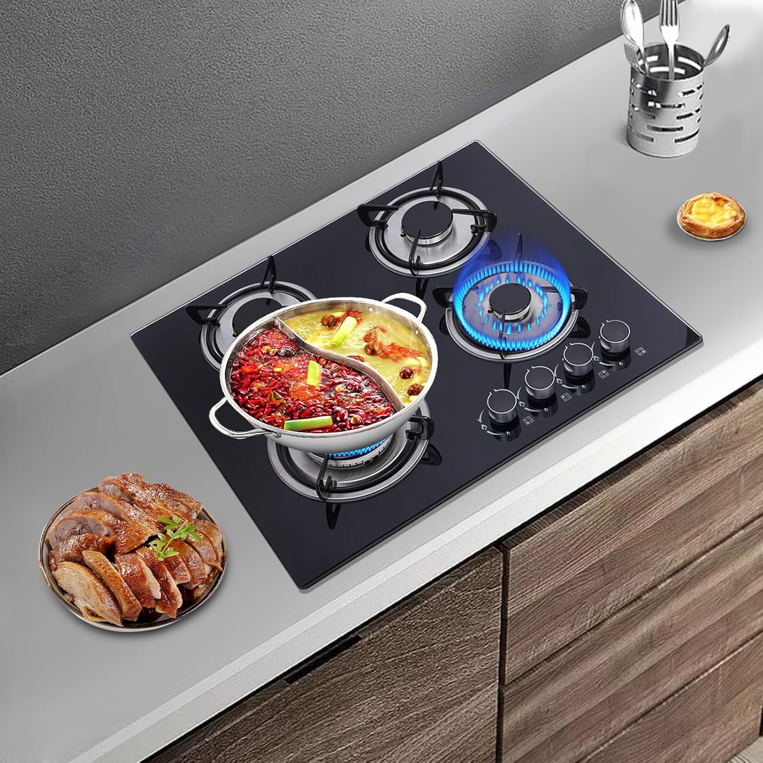 Sturdy 23-inch Gas Cooktop 4 Burners Flame-Saver Design