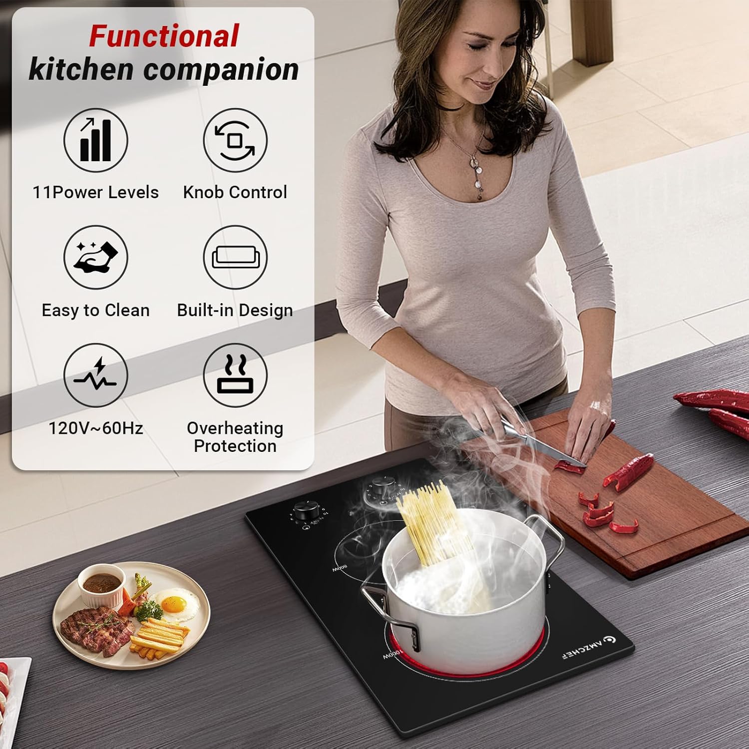 AMZCHEF 12Inch 2 Burner Electric Cooktop