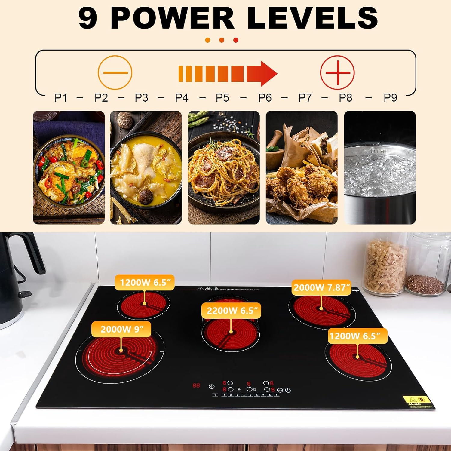 Winado 5-Burner Electric Dual Surface Cooktop with Timer Safety Lock