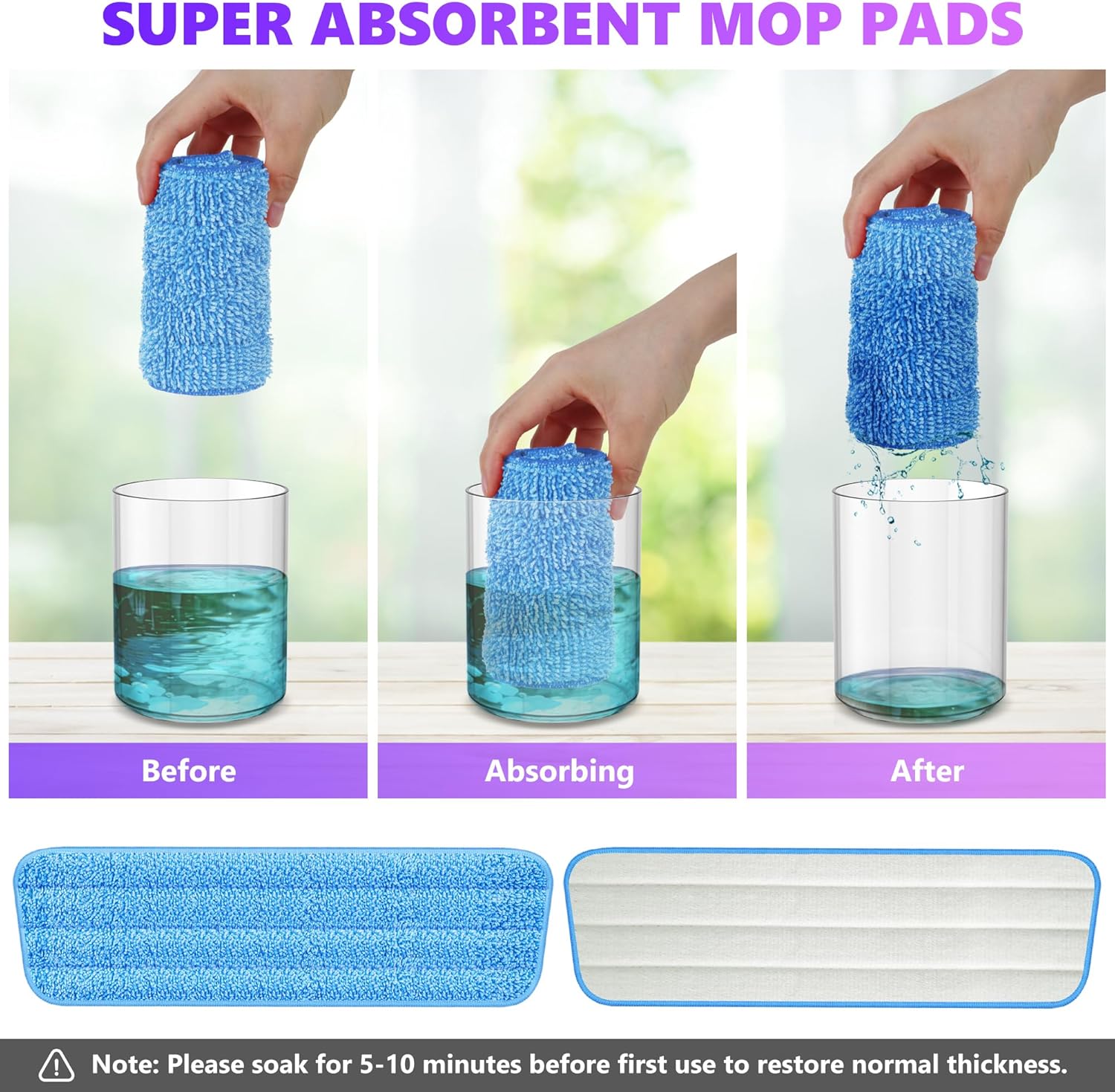 ILAVCOOL 6-Piece Reusable Microfiber Mop Pads
