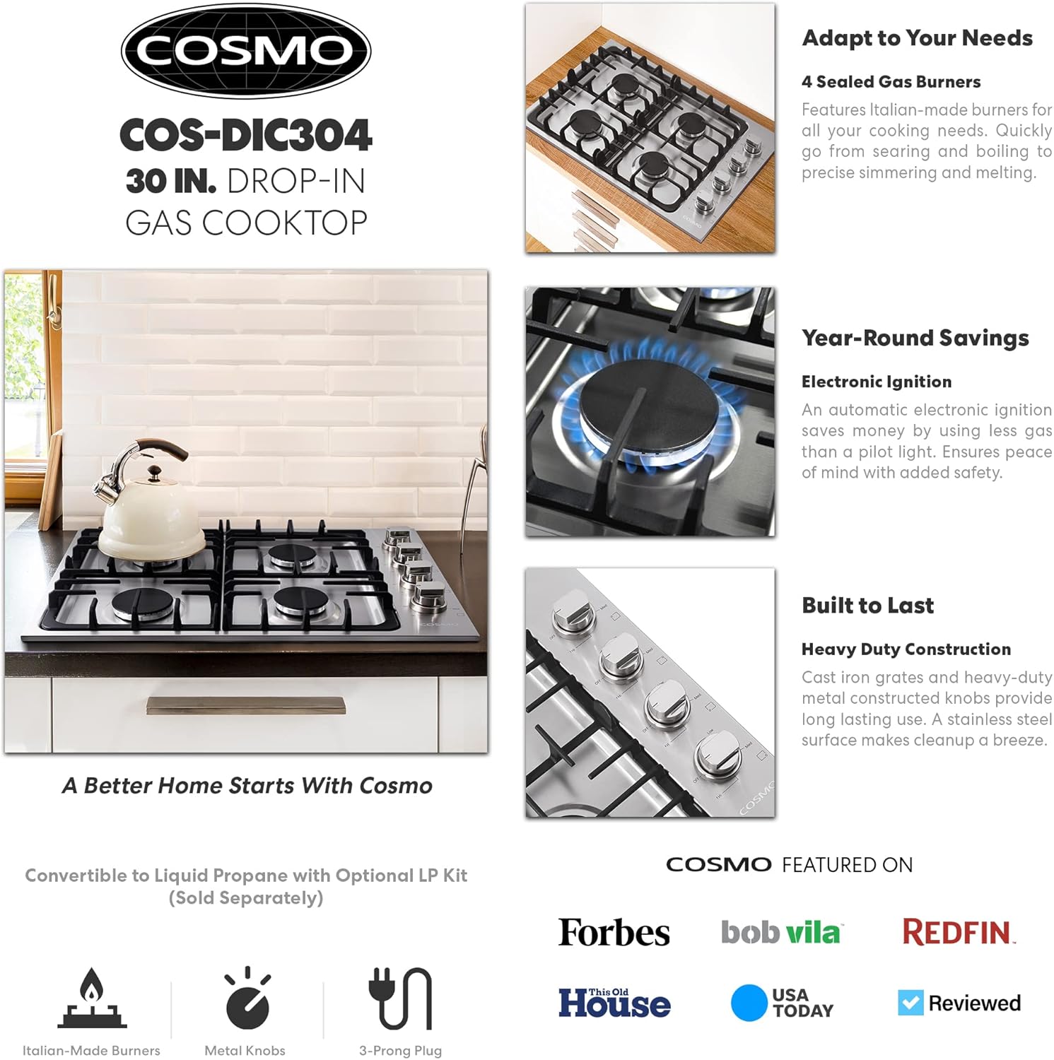 Powerful 4-Burner Gas Cooktop for Reliable Cooking in the USA