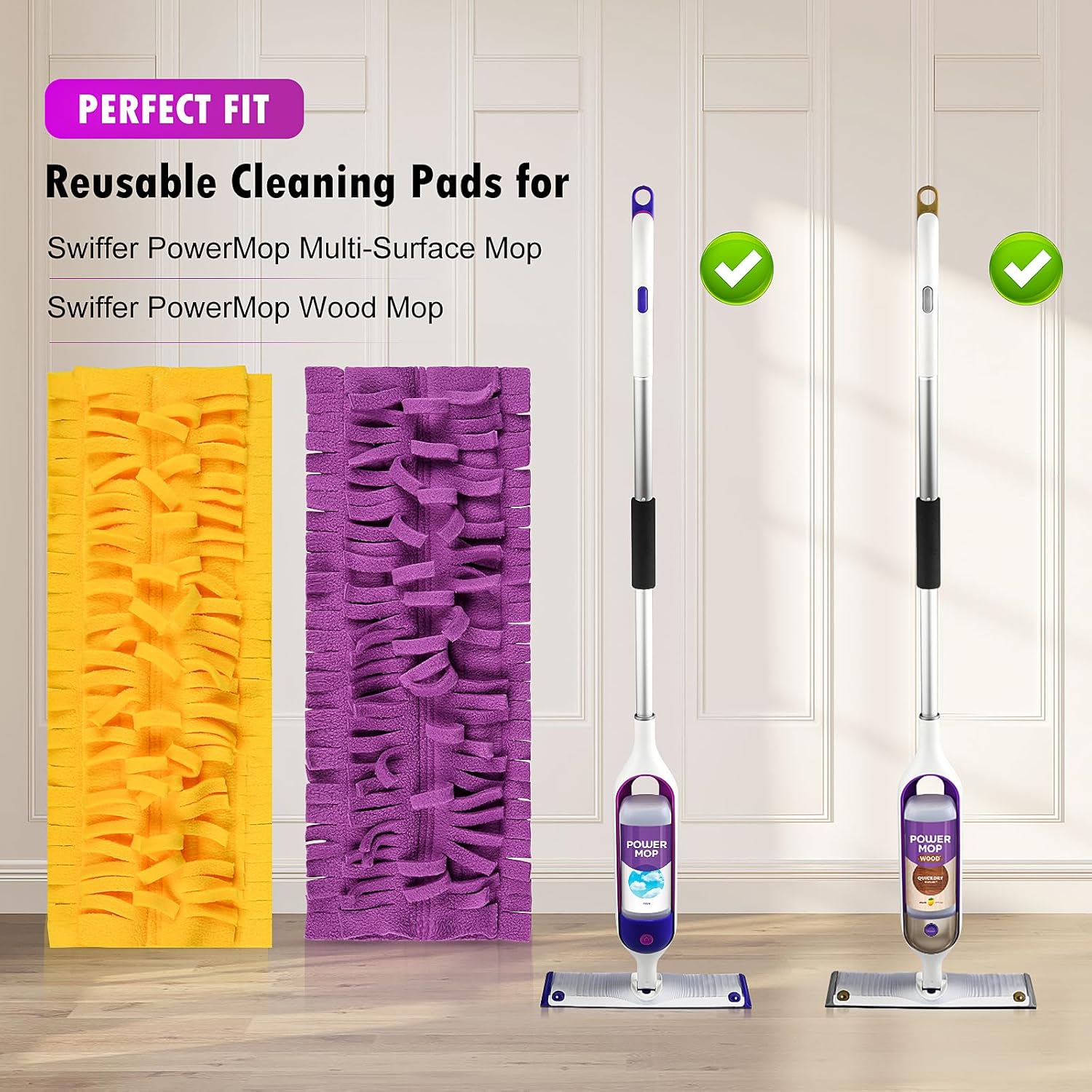 4 Pack Mop Pads for Swiffer PowerMop Easy Cleaning with MicrofiberReusable Washable