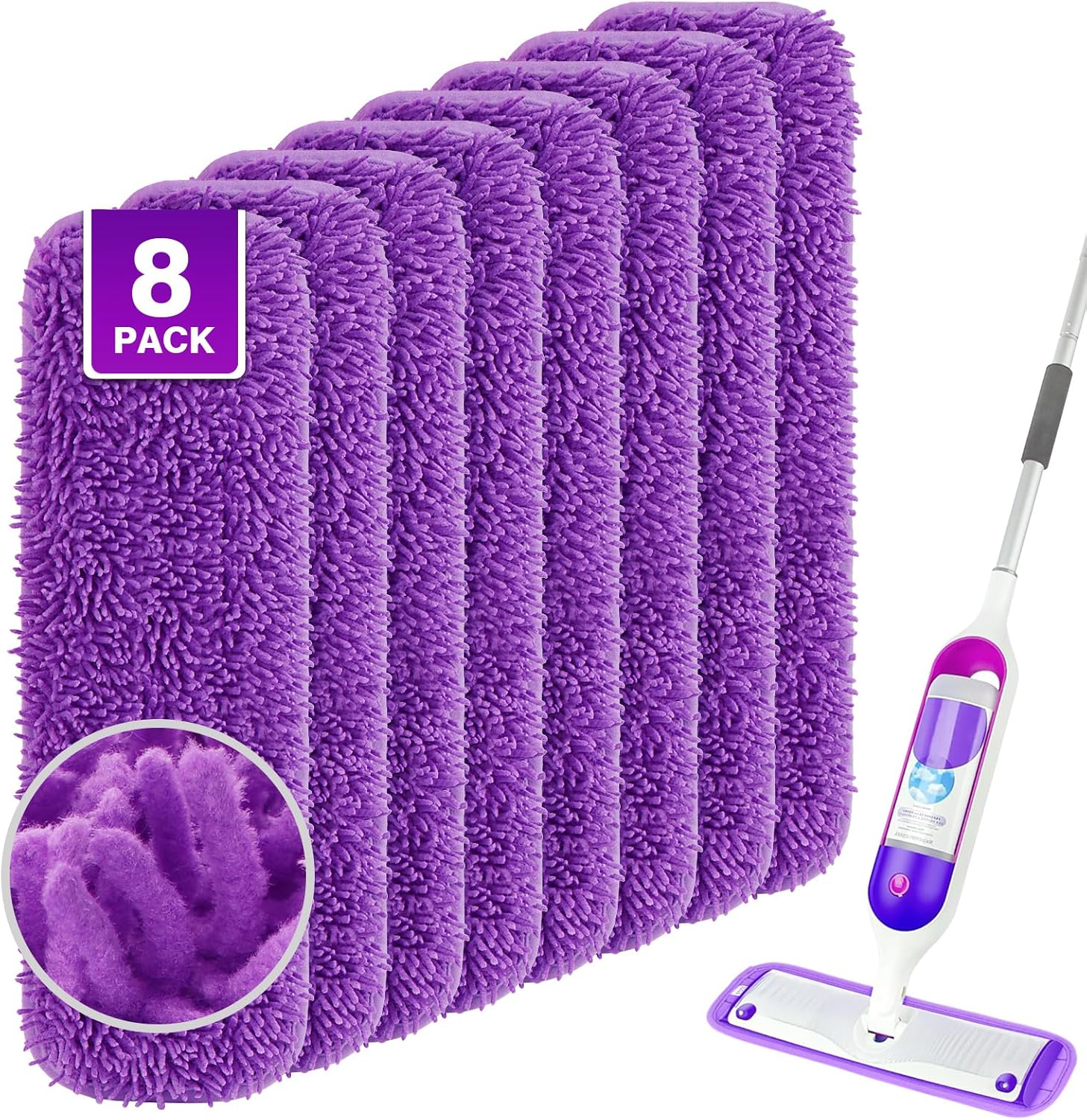 8-Pack Microfiber Reusable Mop Pads for Pet Needs