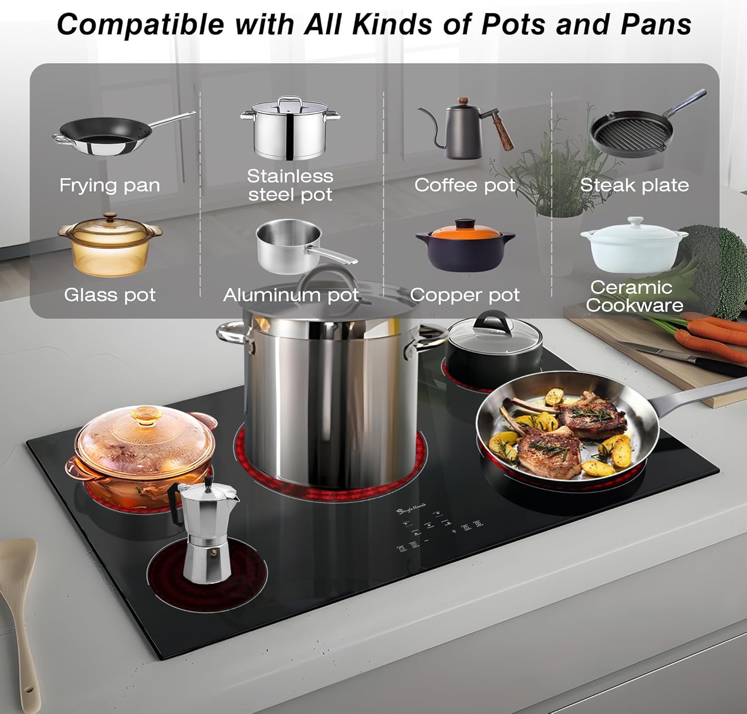 SingleHomie 5-Burner Built-In Electric Cooktop with Sensor Touch Control