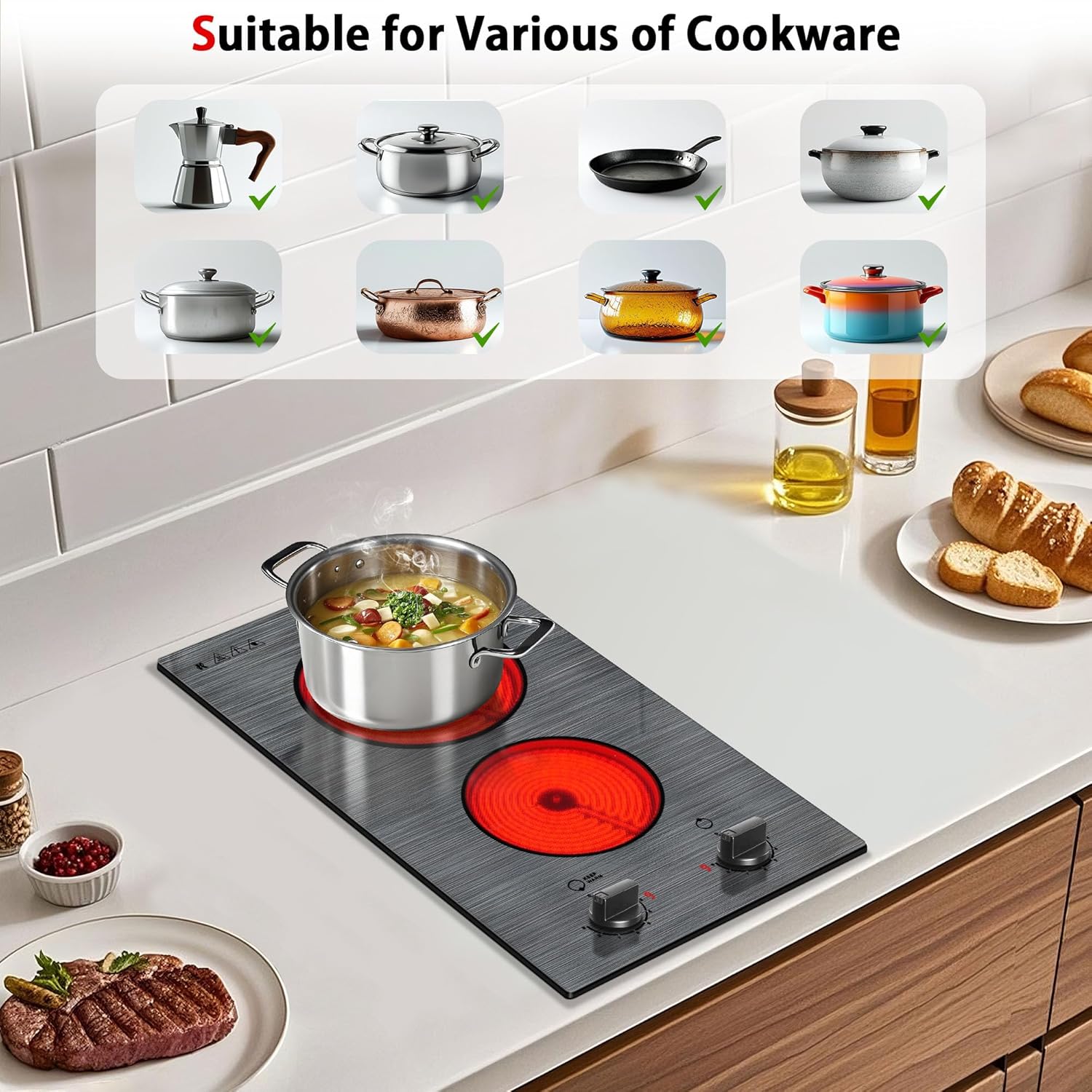 KarinAr 2-Burner Electric Cooktop Plug Play