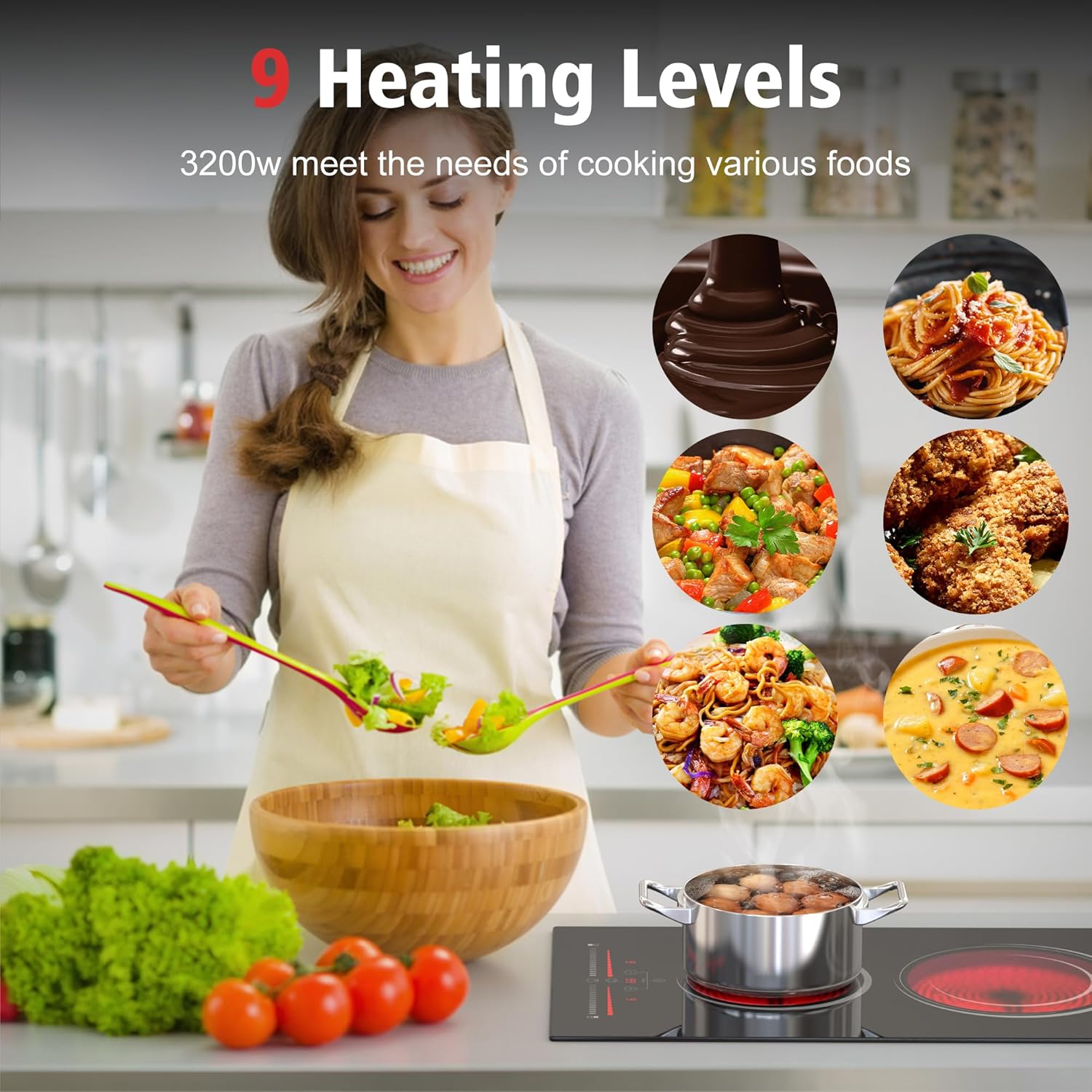 12-Inch Electric Cooktop with Ceramic Surface Built-in Design