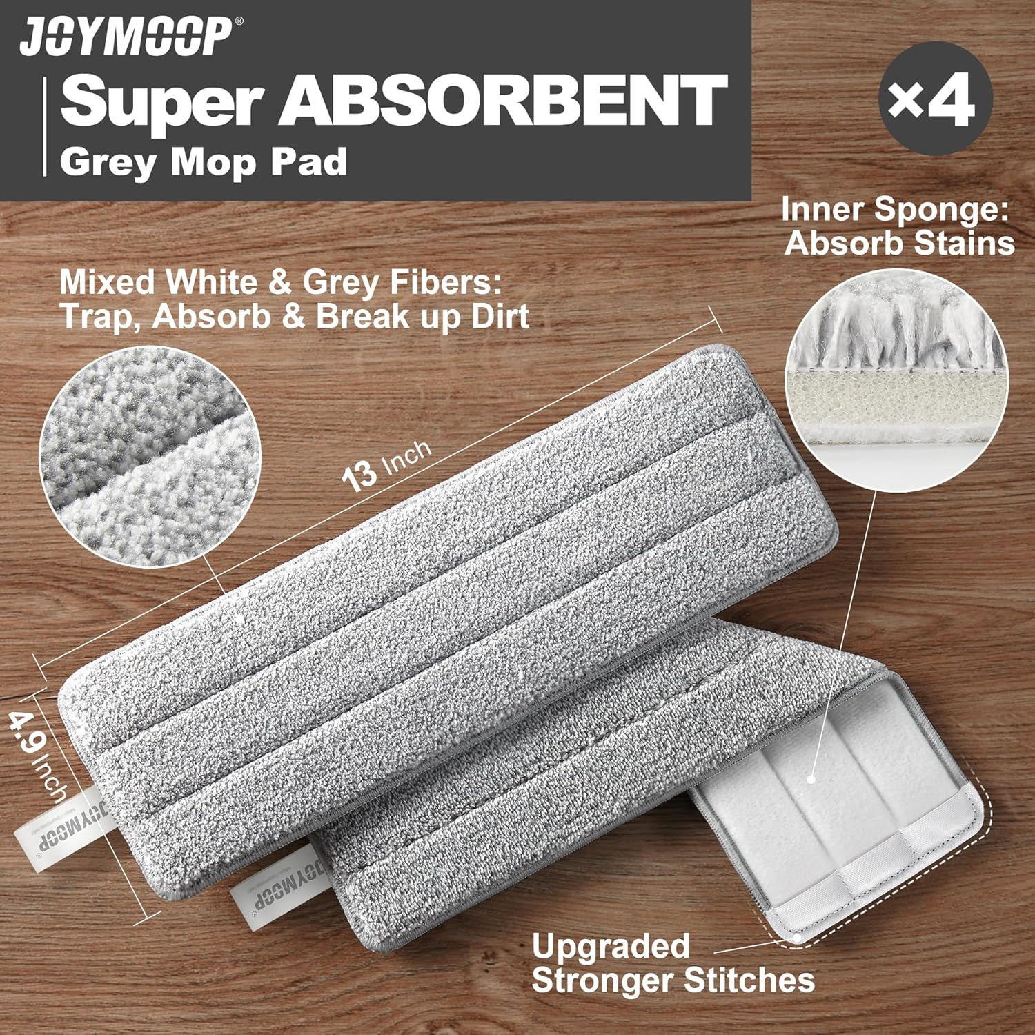 JOYMOOP Flat Mop Pads Microfiber Cleaning Mittens