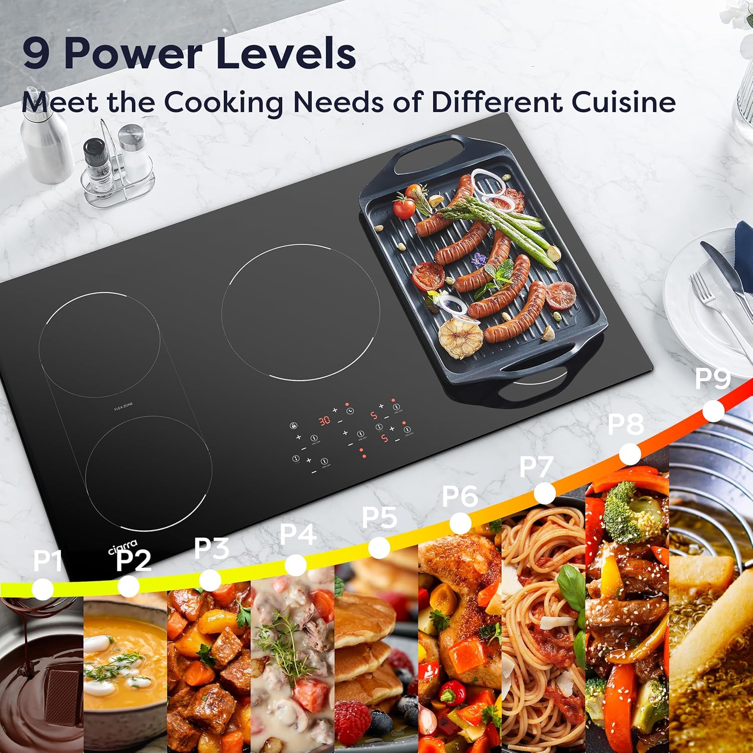 CIARRA 36-inch Induction Cooktop - Premium Build Dual Flexibility Power and Safety