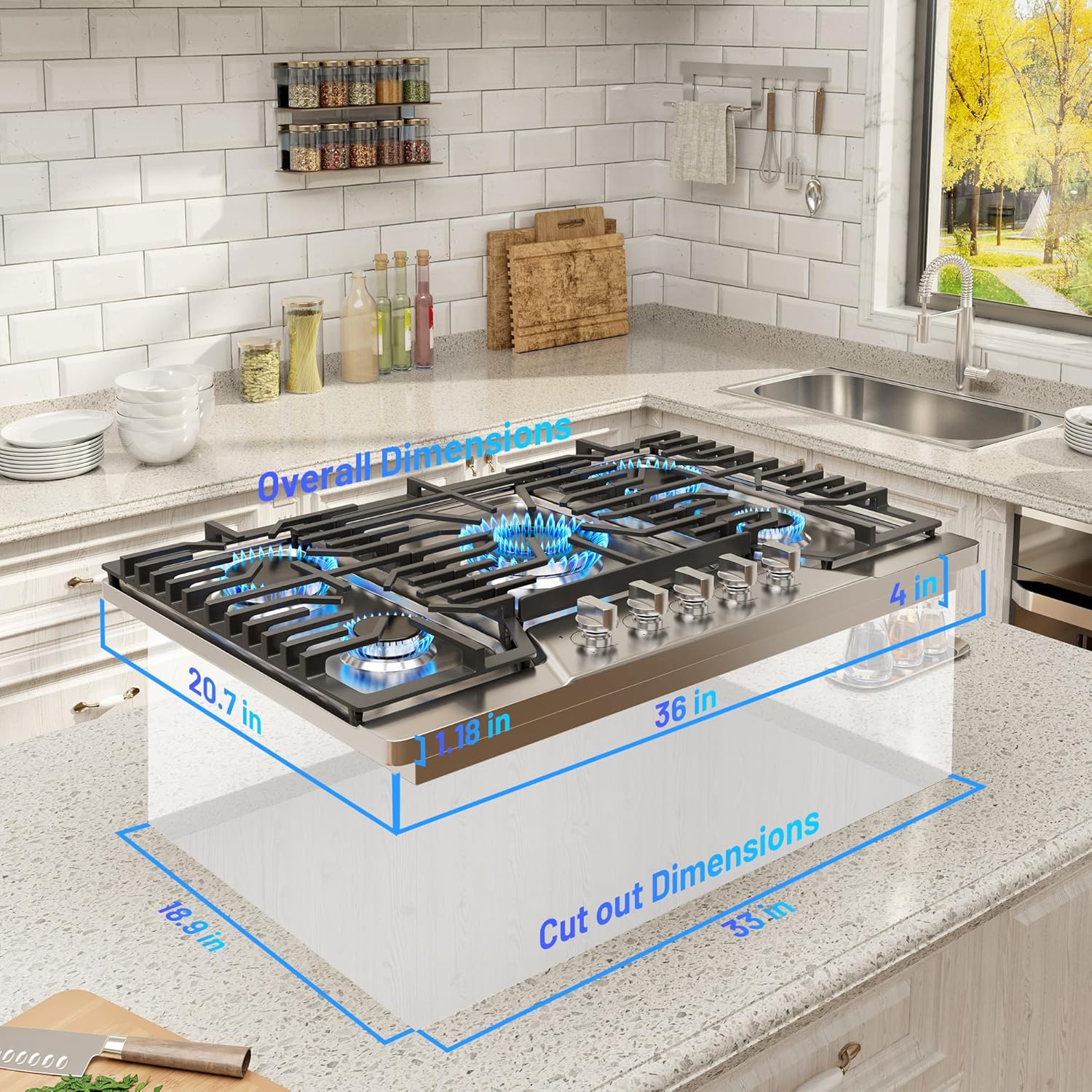 36-Inch Gas Cooktop with 5 Power Burners - High Efficiency and CSA Certified