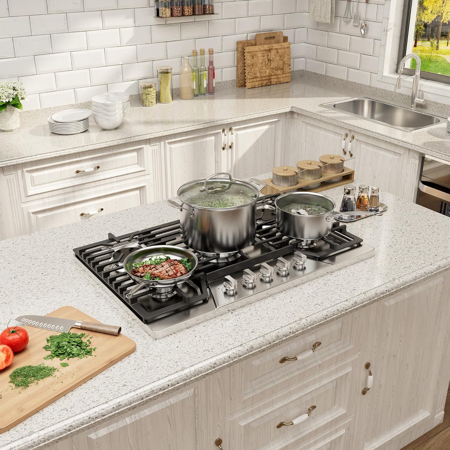 36-Inch Gas Cooktop with 5 Power Burners - High Efficiency and CSA Certified