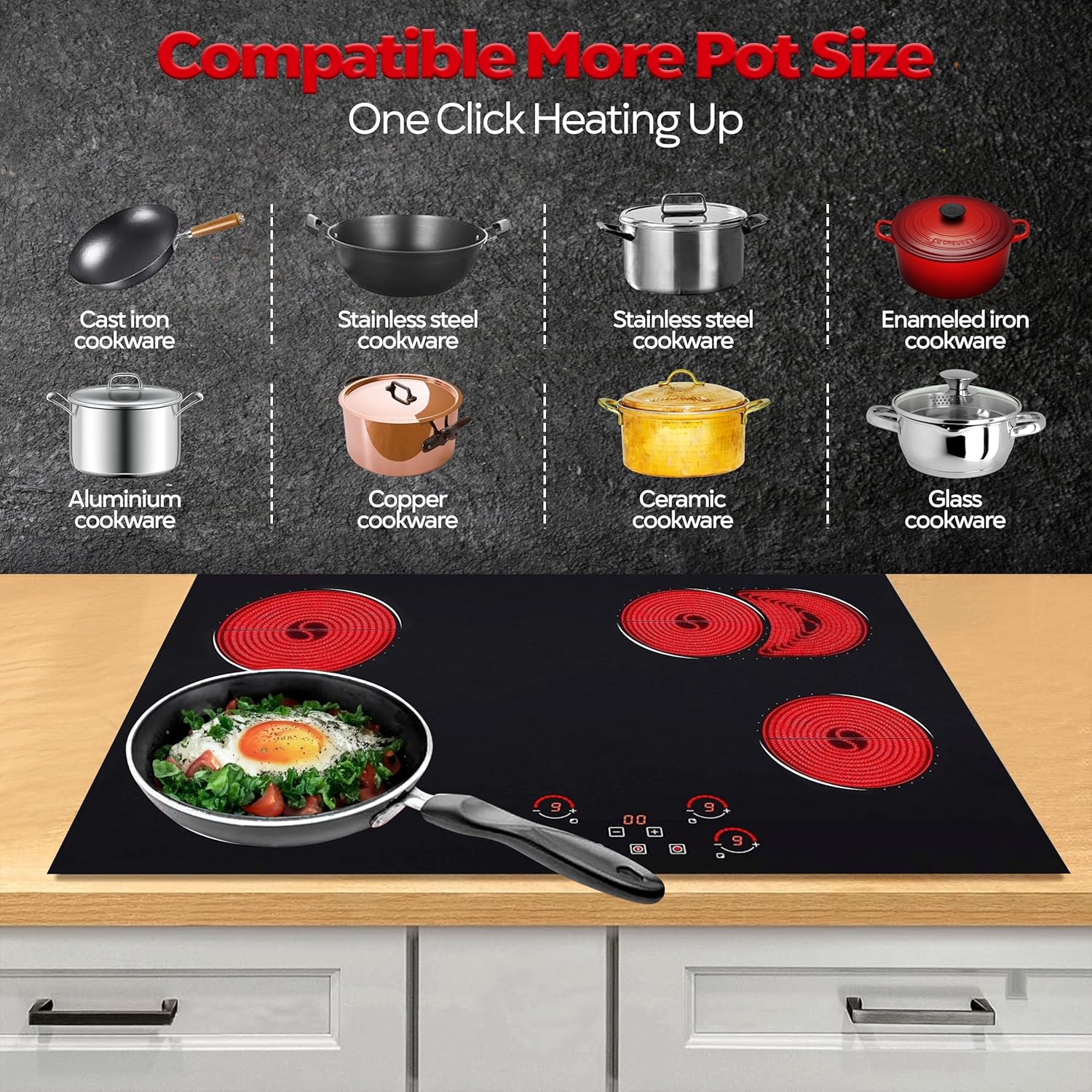 Ramblewood 4-Burner 30 Electric Cooktop 7200W Reliable 99 Mins Timer Secure Design