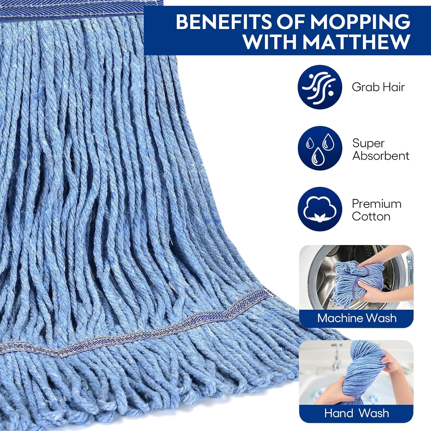 High-Quality Mop Head for Commercial Use Blue Cotton Loop